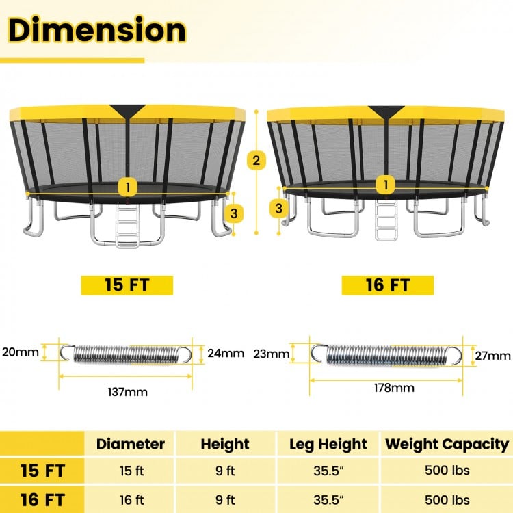 16 FT Outdoor Trampoline ASTM Compliant Recreational Trampoline with Non-Slip Ladder