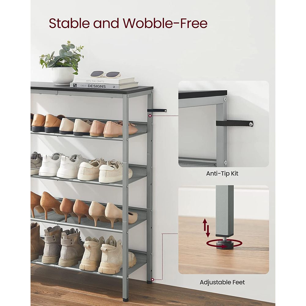 VASAGLE 5-Tier Shoe Rack with Storage Shelves and Spacious Top 