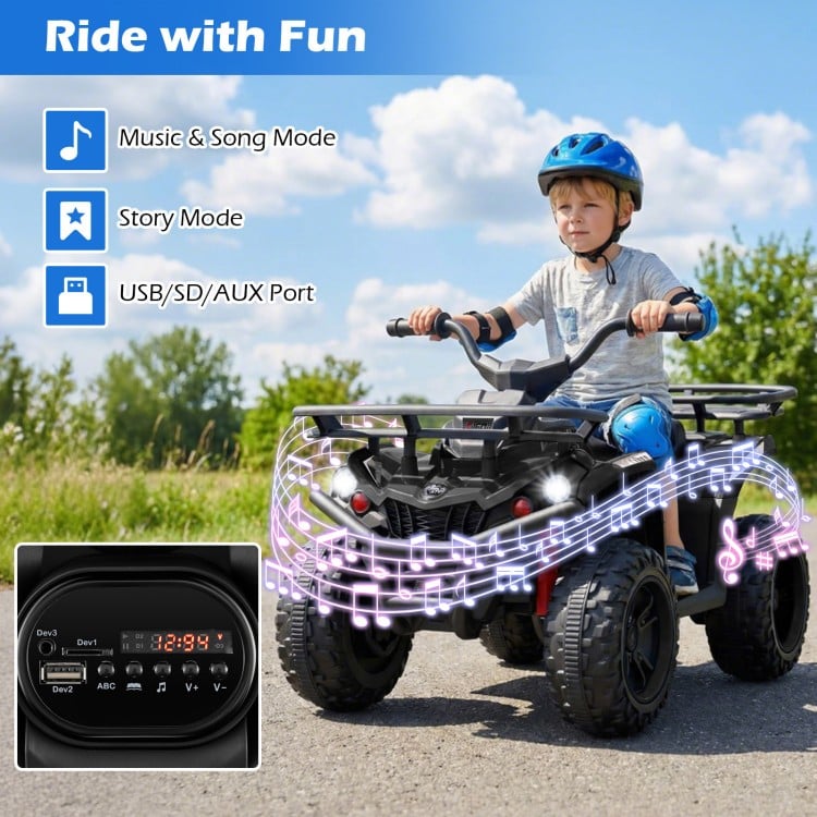 24V Electric Ride On Quad with LED Headlights-Black