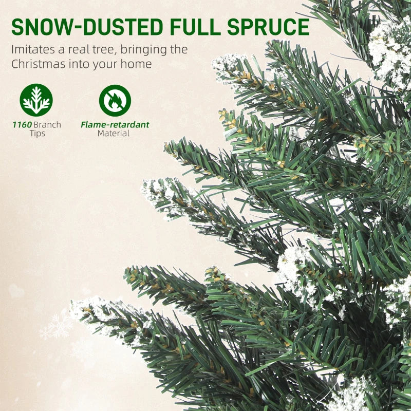 HOMCOM 6ft Frosted Pre-Lit Christmas Tree – Full Spruce with Dual Colour LED Lights, Hinged Design, Easy Assembly 