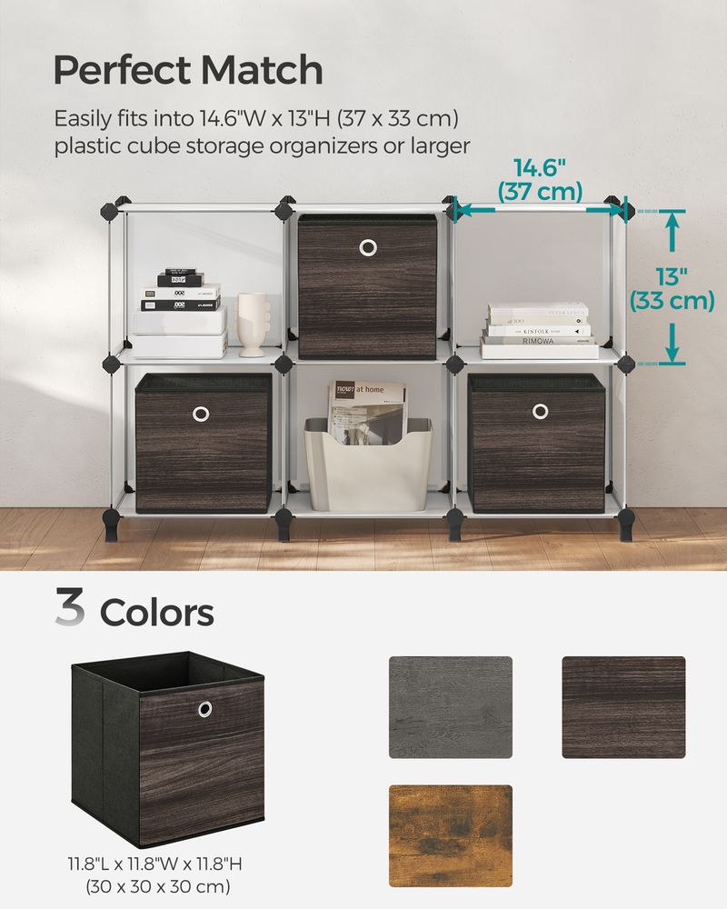 SONGMICS Set of 6 Storage Cubes 11.8 x 11.8 x 11.8 Inches Chestnut Brown 