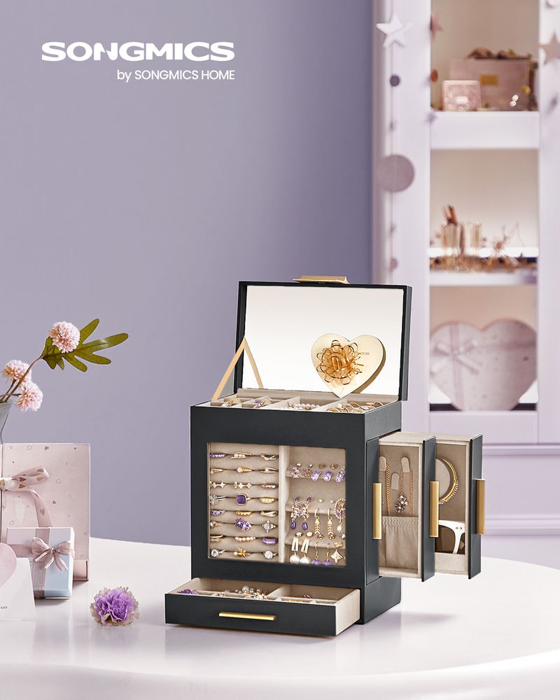 SONGMICS 5-Layer Jewelry Organizer with 3 Side Drawers 