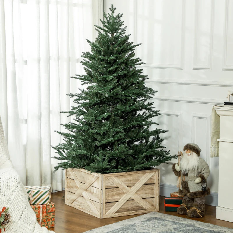 HOMCOM 28" Farmhouse Wooden Christmas Tree Base Cover – Rustic Tree Collar Box with Light Distressed Wood Finish for Holiday Decoration 