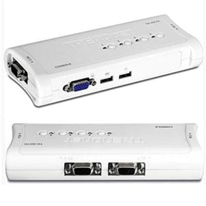 TRENDnet 4-Port USB KVM Switch Kit, VGA And USB Connections, 2048 x 1536 Resolution, Cabling Included, Control Up To 4 Computers, Compliant With Window, Linux, and Mac OS, White, TK-407K 
