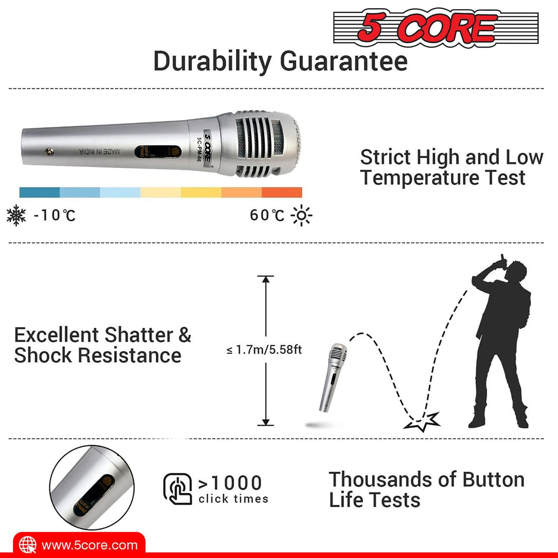 5Core Handheld XLR Dynamic Microphone – Karaoke, Singing, and Studio Microphone (Microfono)