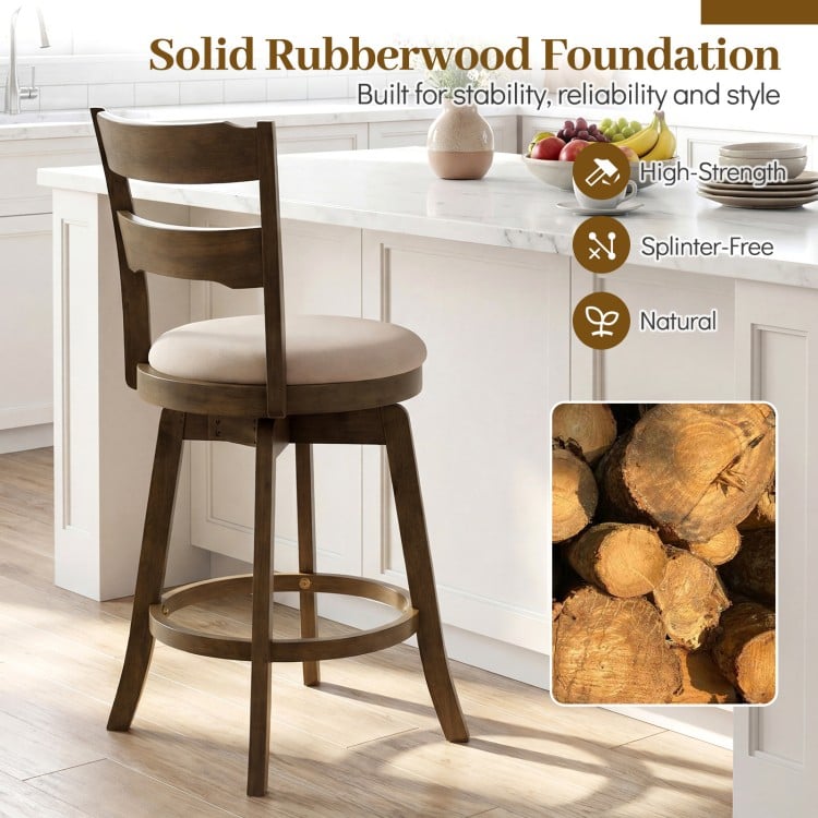 25 Inch Swivel Counter Barstools with Backrest & Upholstered Seat-Set of 2