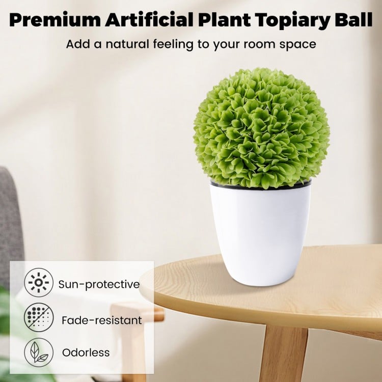 2 Pieces Artificial Plant Topiary Balls Faux Boxwood Decorative Balls-Green