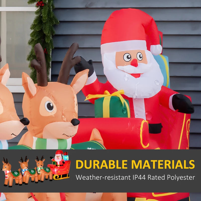 HOMCOM 4.5FT Inflatable Christmas Decoration with Santa Sleigh & 3 Reindeer, Outdoor Blow Up with LED Lights 