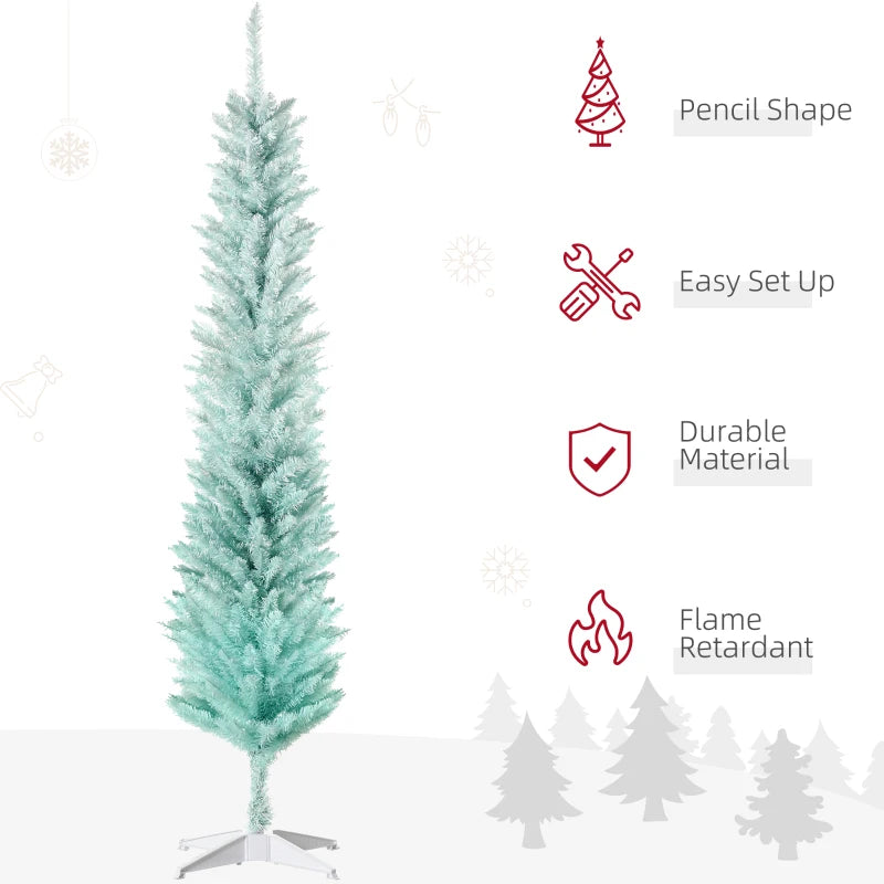 HOMCOM Pencil Christmas Tree, Slim Artificial Xmas Tree in Deep Blue & Mint, Skinny Holiday Decoration for Home & Office 