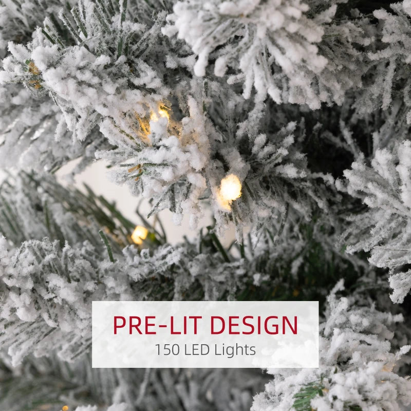HOMCOM 5FT Prelit Pencil Christmas Tree with Warm White LED Lights, Slim Artificial Snow Flocked Xmas Tree with Metal Base 