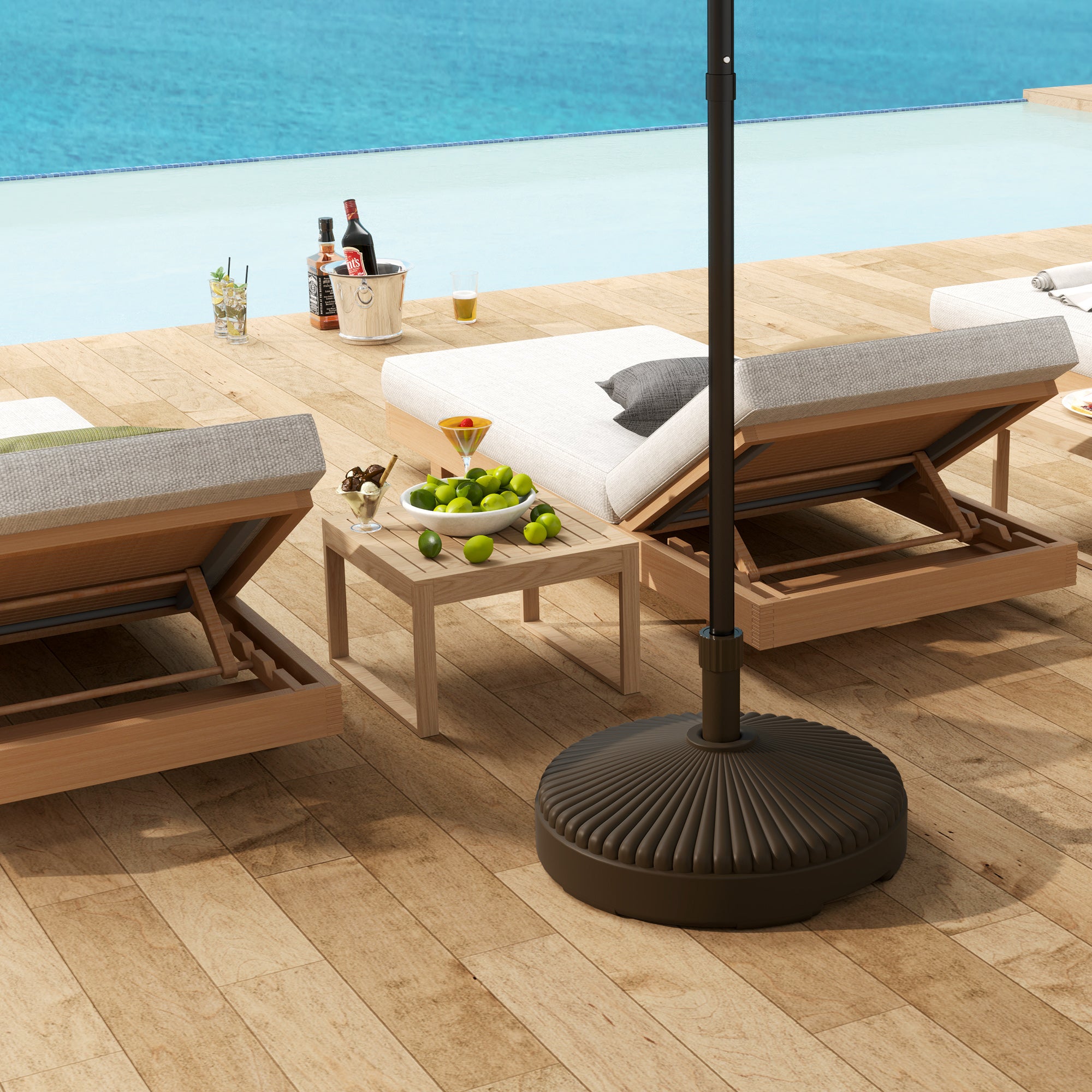 Outsunny Round Patio Umbrella Base Parasol Holder Outdoor Umbrella Stand, Filled Up to 62lbs with Stand or 51lbs with Water for Garden, Poolside, Brown 