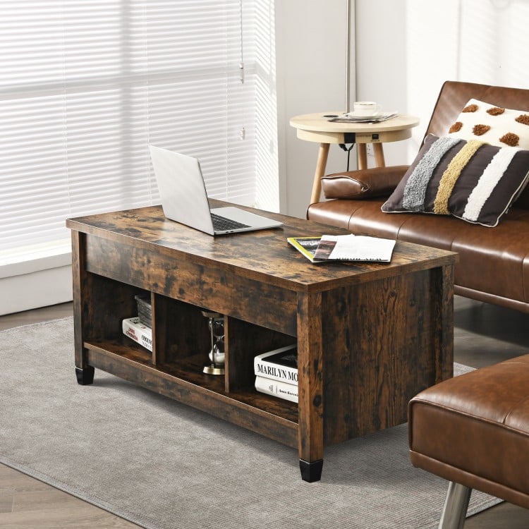 Lift Top Coffee Table Modern Center Table with Hidden Storage Compartment-Rusitc Brown