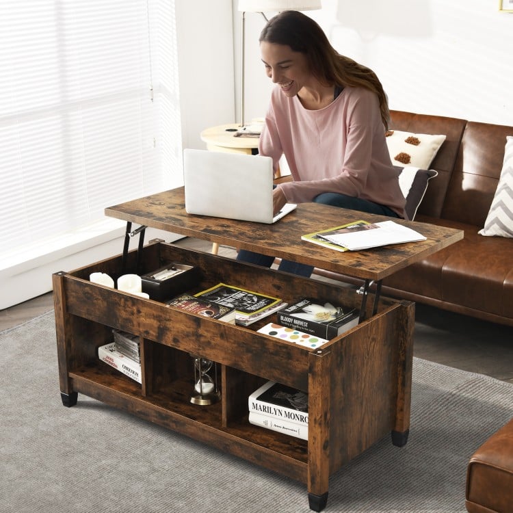 Lift Top Coffee Table Modern Center Table with Hidden Storage Compartment-Rusitc Brown