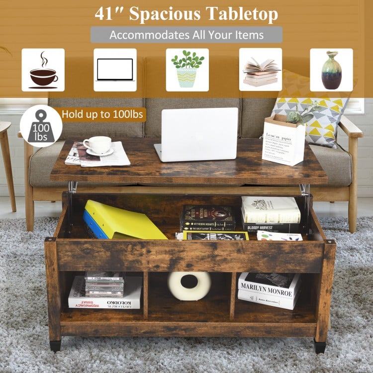 Lift Top Coffee Table Modern Center Table with Hidden Storage Compartment-Rusitc Brown