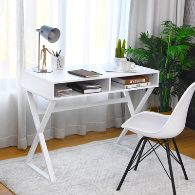 Modern Computer Desk Makeup Vanity Table with 2 Storage CompartmentsÂ 