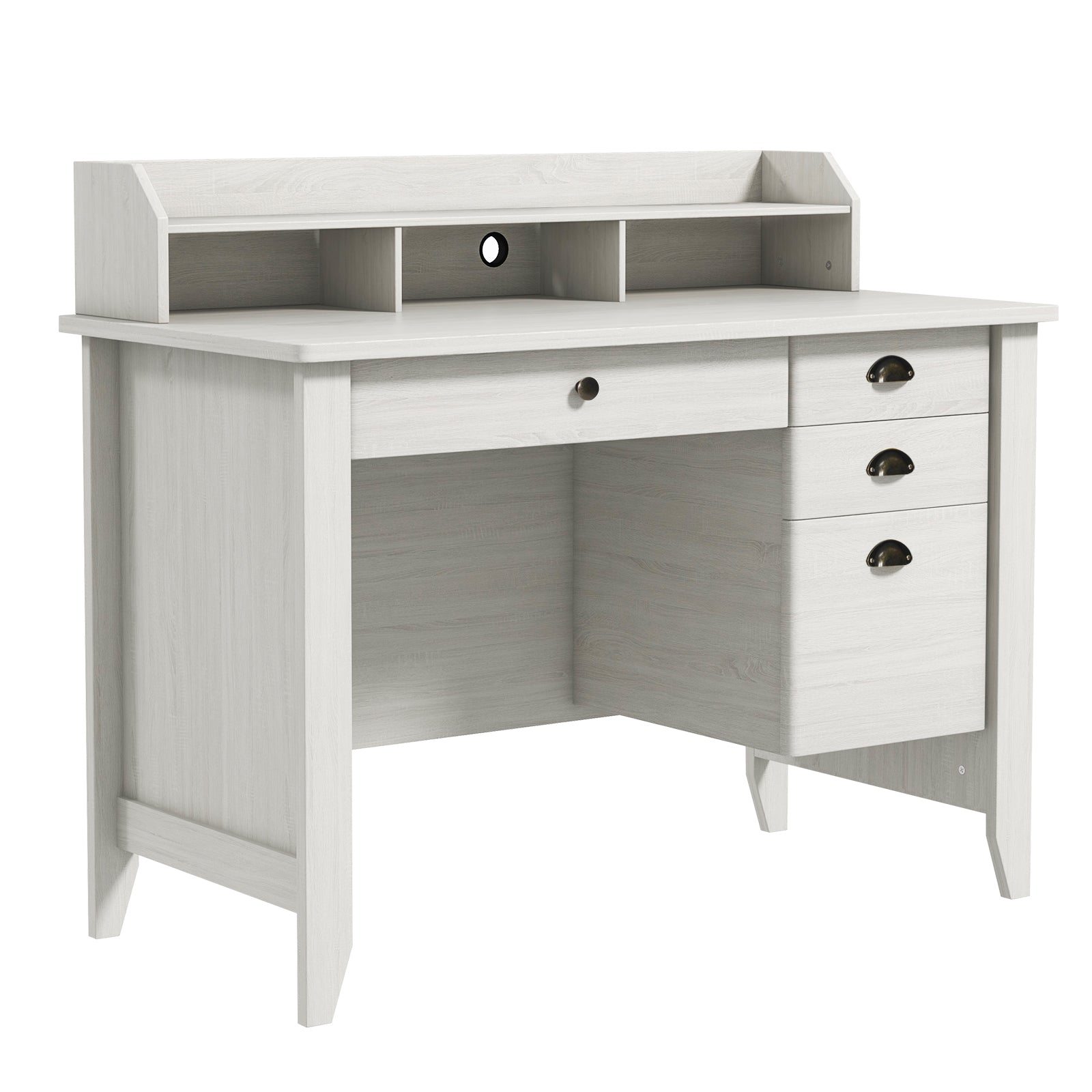 Vintage Computer Desk with Storage Shelves and 4 Drawers-White 