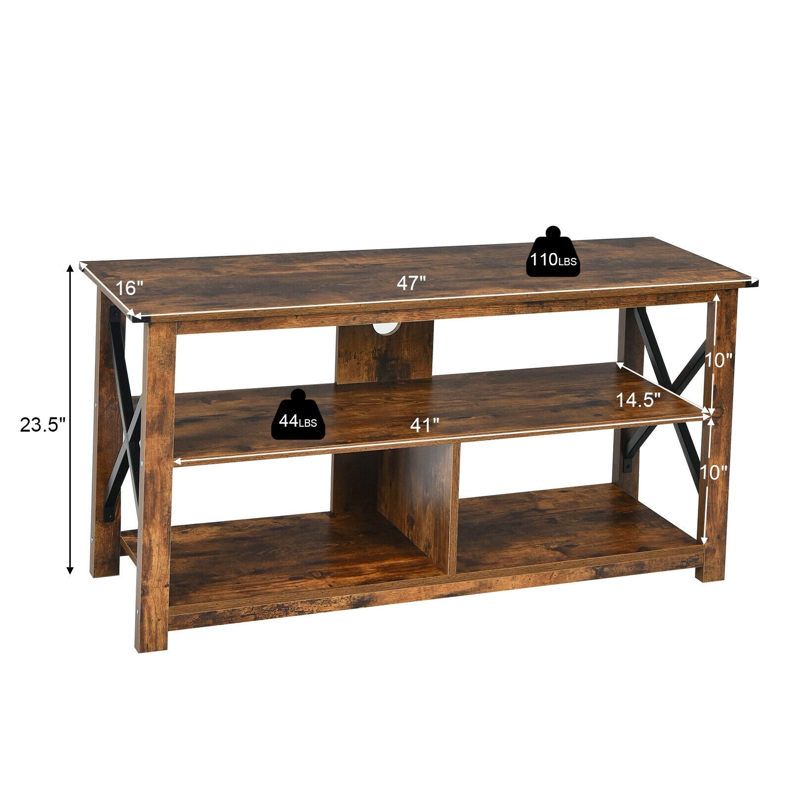 Modern Farmhouse TV Stand Entertainment Center for TV's up to 55-Inch with Open Shelves-Brown