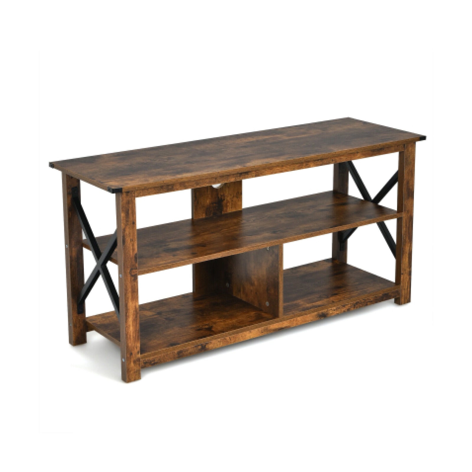 Modern Farmhouse TV Stand Entertainment Center for TV's up to 55-Inch with Open Shelves-Brown