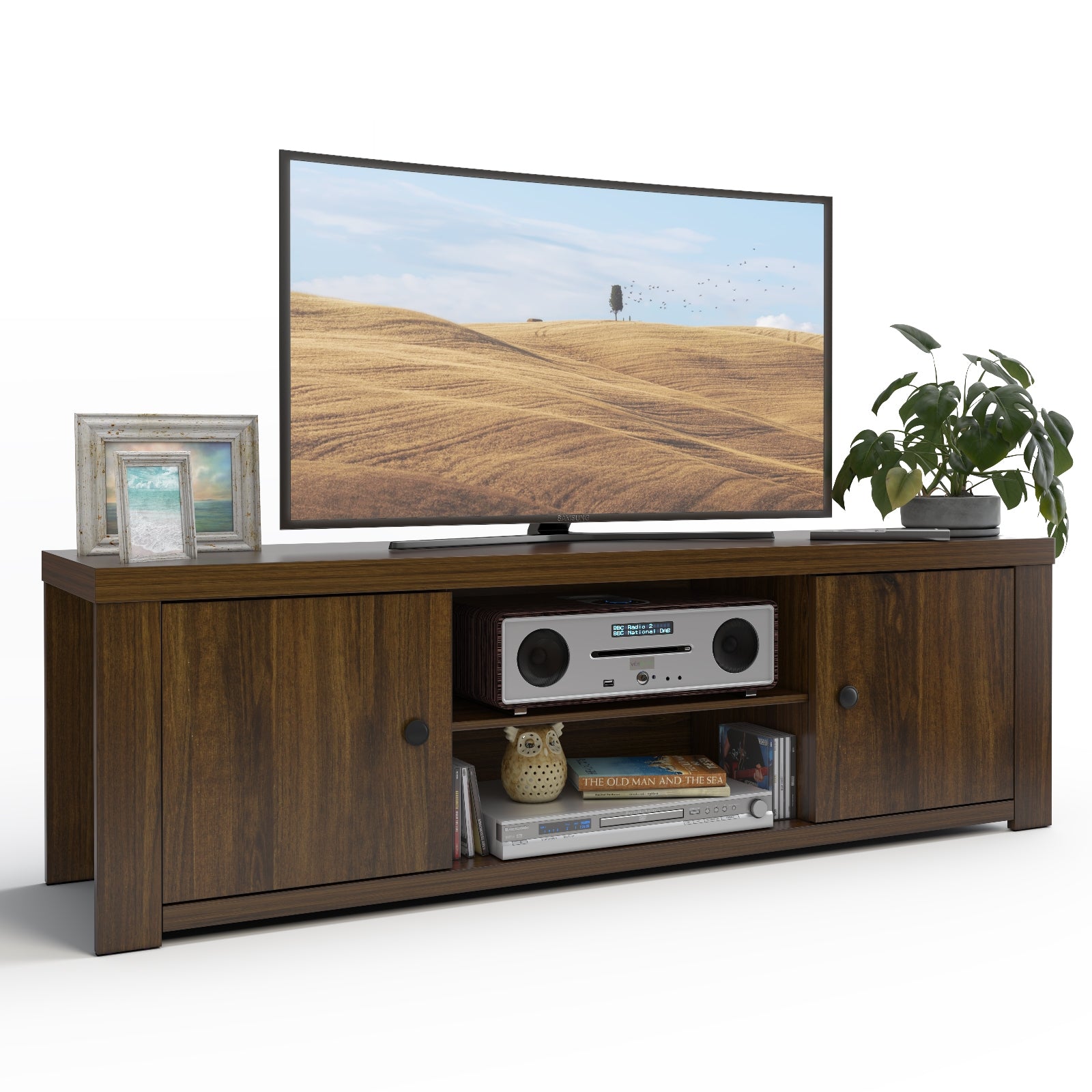 Classic Style TV Console Cabinet for 65-Inch TV with 2 Cable Management Holes