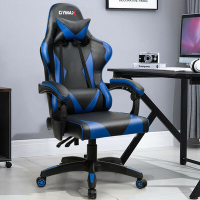 Gaming Chair Reclining Swivel with Massage Lumbar Support-BlueÂ 
