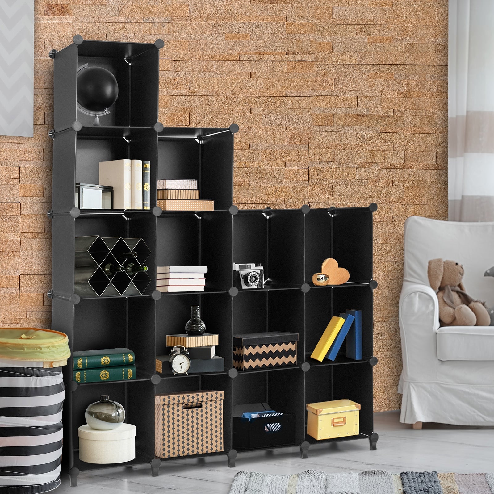 16 Plastic Cube Storage Organizer-Black