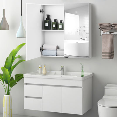 2-Tier Wall-Mounted Storage Cabinet with Double Mirror DoorsÂ 