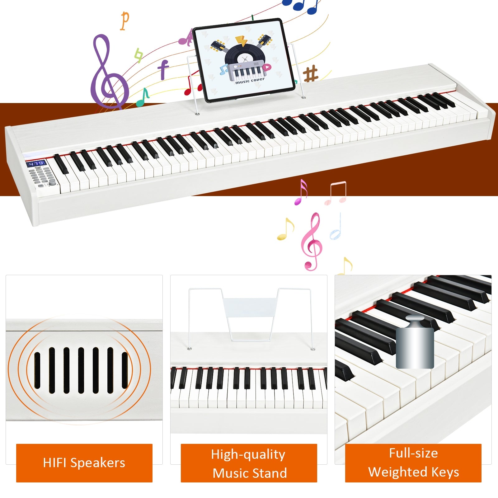 88-Key Full Size Digital Piano Weighted Keyboard with Sustain Pedal-White