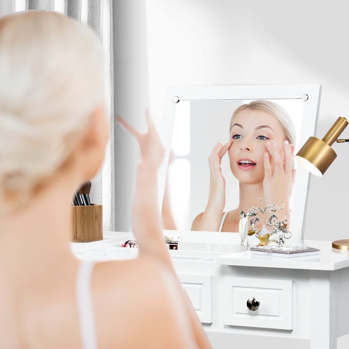 Vanity Dressing Table Set with Flip Top Mirror and 3 Drawers