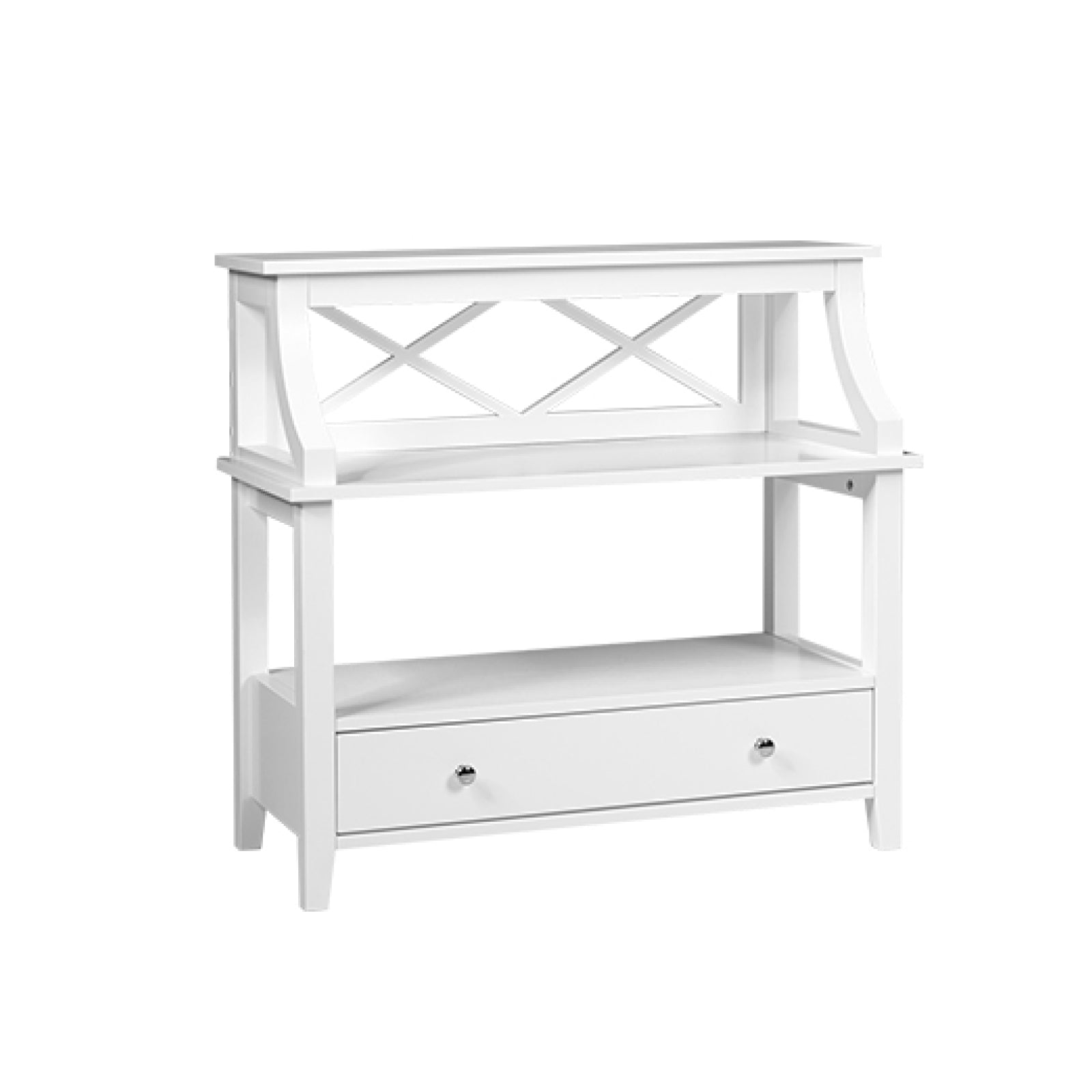 3-Tier Storage Rack End table Side Table with Slide Drawer -White