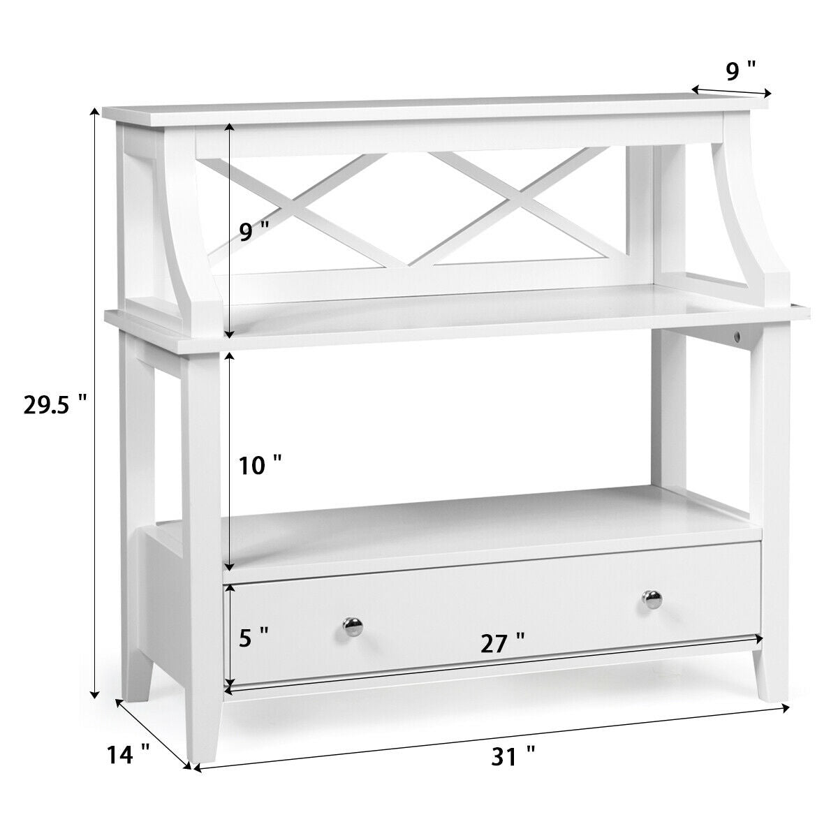 3-Tier Storage Rack End table Side Table with Slide Drawer -White