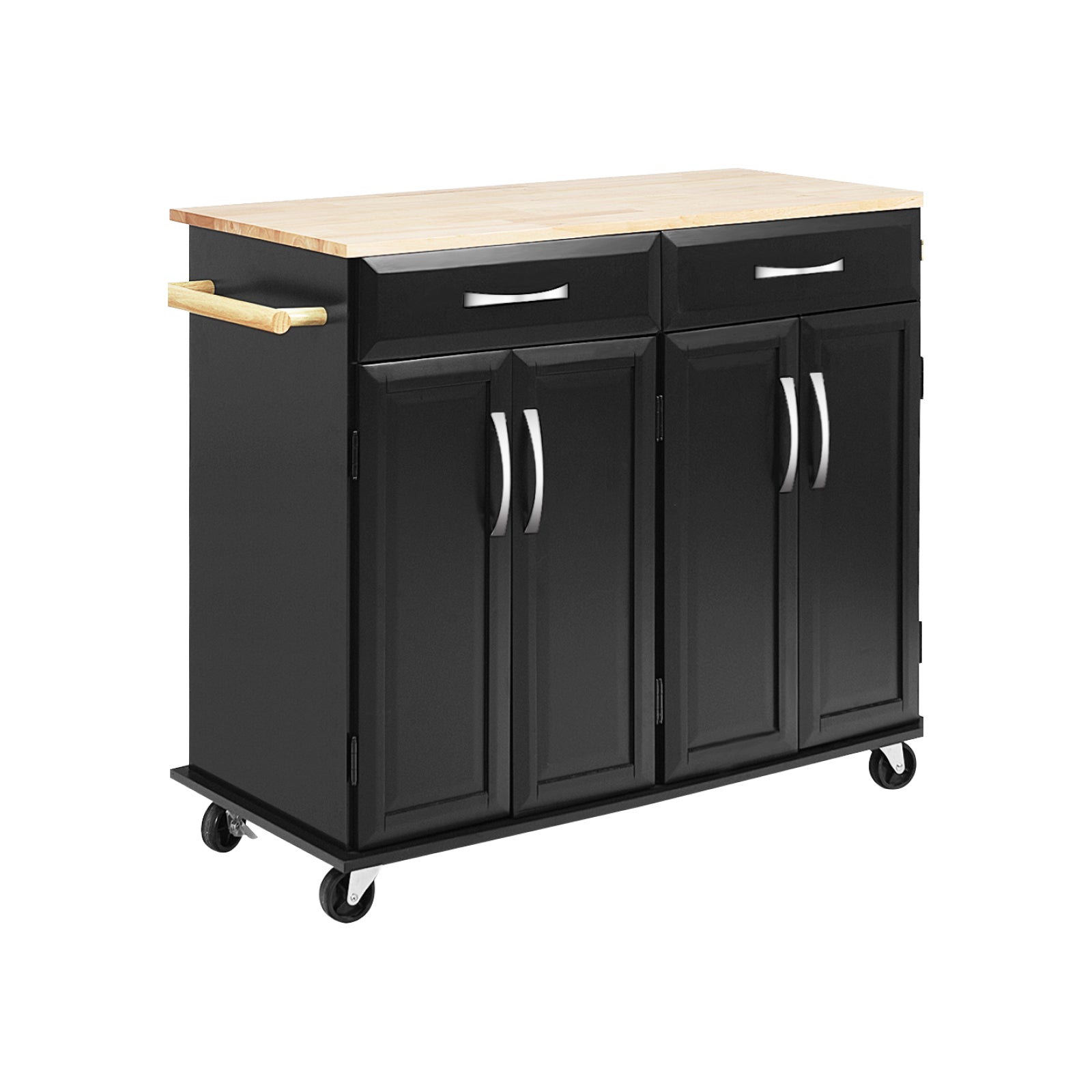 Wood Top Rolling Kitchen Trolley Island Cart Storage Cabinet-Black