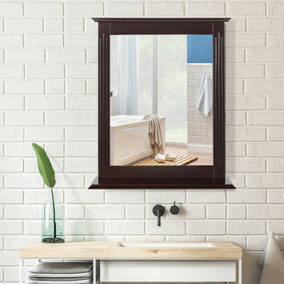 Wall-Mounted Multipurpose Vanity Mirror with Shelf-Brown 