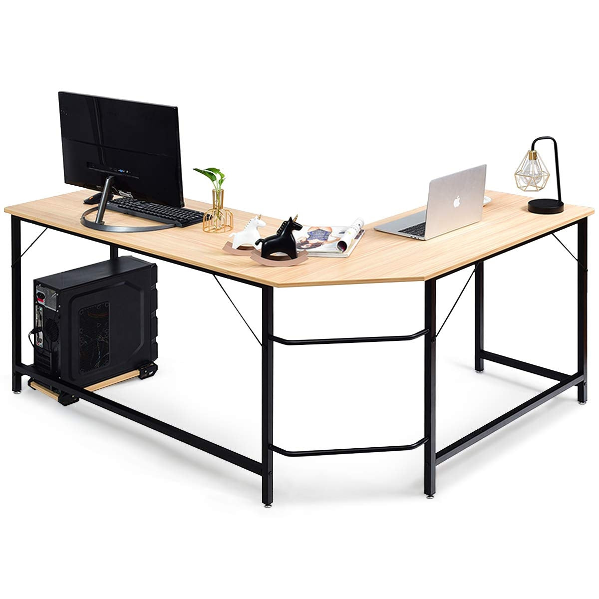 L Shaped Corner Computer Desk Laptop Gaming Table Workstation-Natural