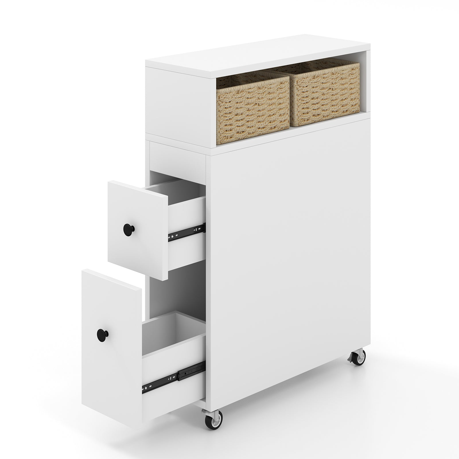 Slim Bathroom Cabinet Wooden Toilet Organizer with Deep Slide Out DrawersÂ 