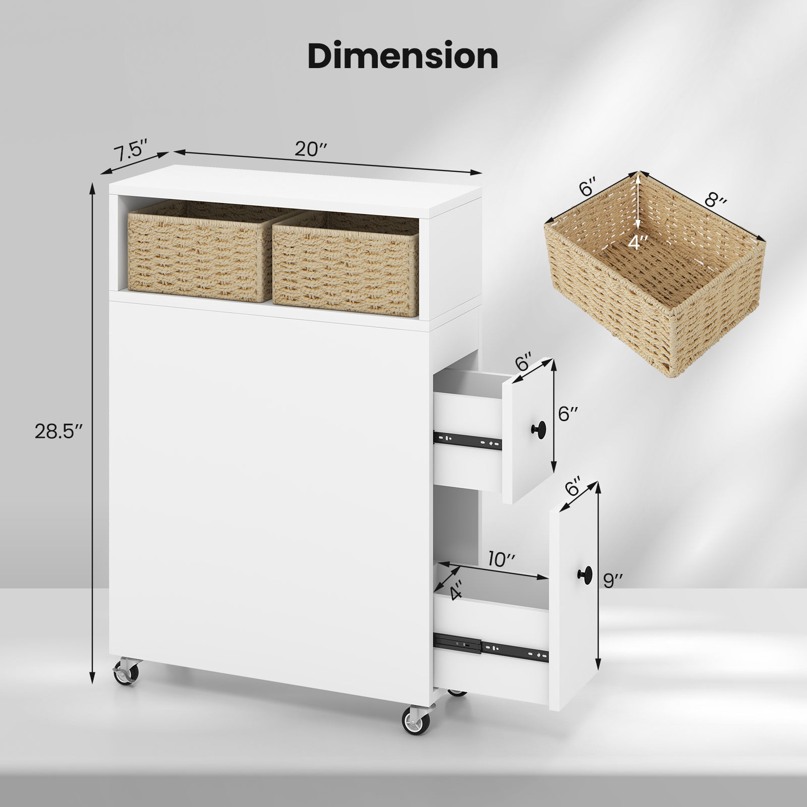 Slim Bathroom Cabinet Wooden Toilet Organizer with Deep Slide Out DrawersÂ 