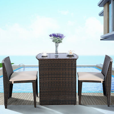 3 Pieces Cushioned Wicker Patio Bistro Set with No Assembly NeededÂ 