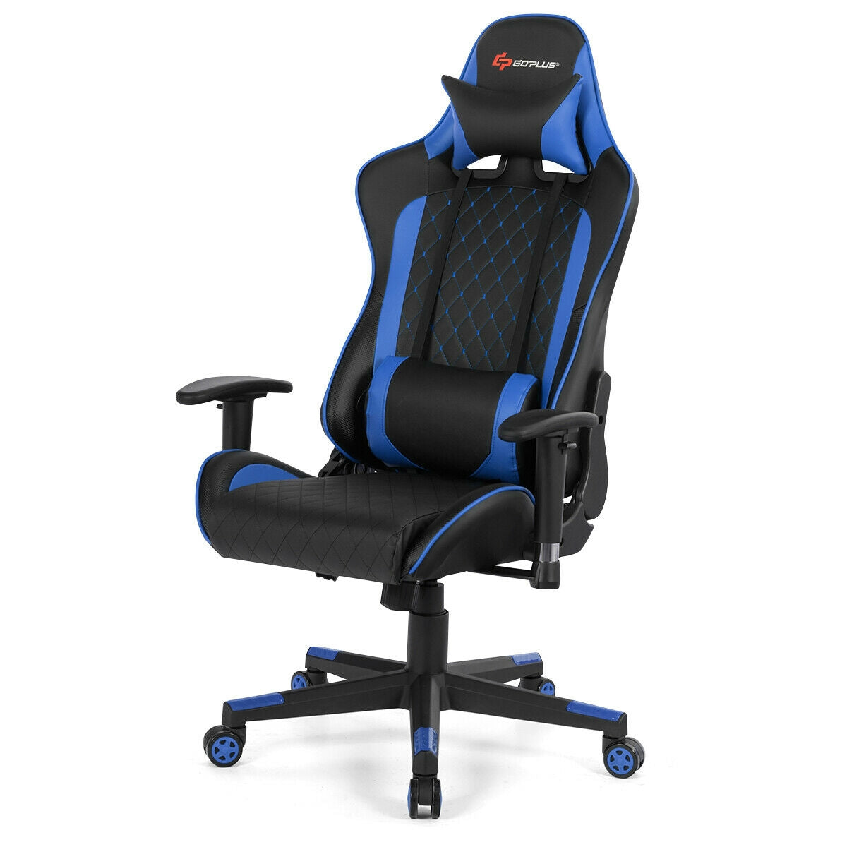 Massage Gaming Chair with Lumbar Support and Headrest-BlueÂ 