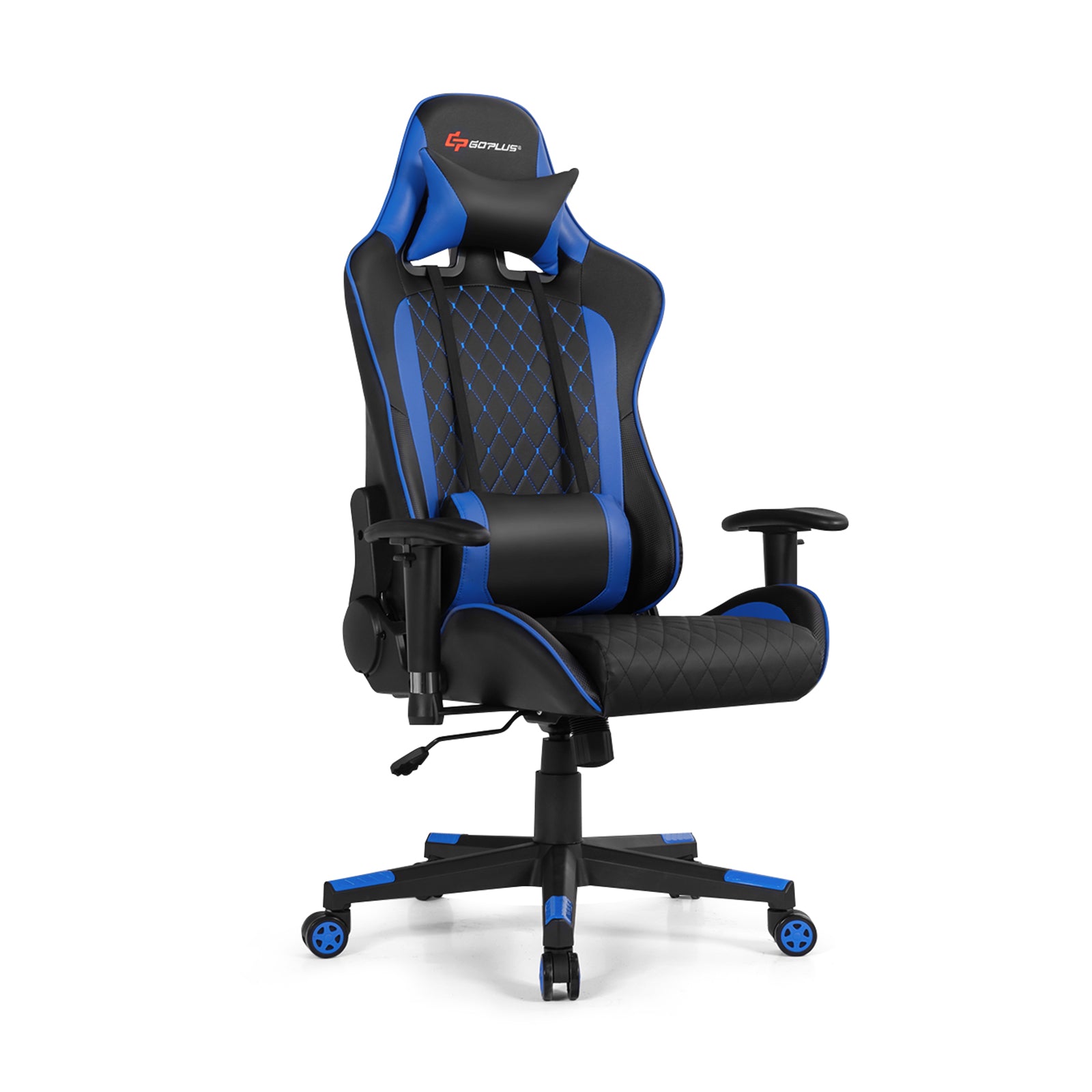 Massage Gaming Chair with Lumbar Support and Headrest-BlueÂ 