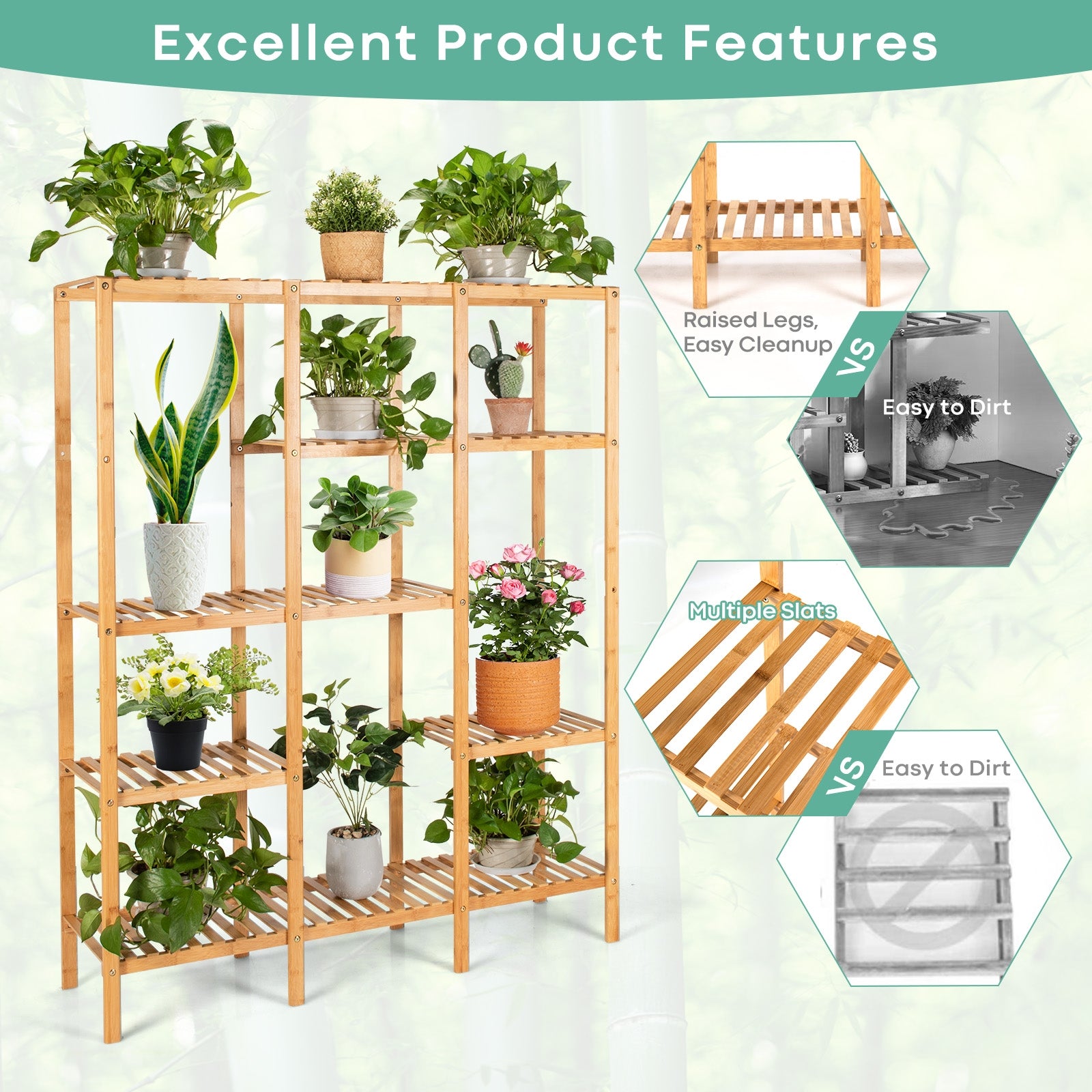 Multifunctional Bamboo Shelf Storage Organizer Rack