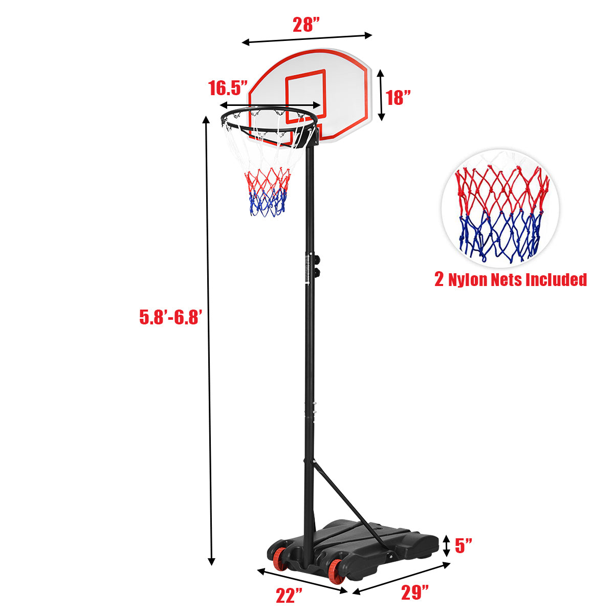 Adjustable Basketball Hoop System Stand with Wheels