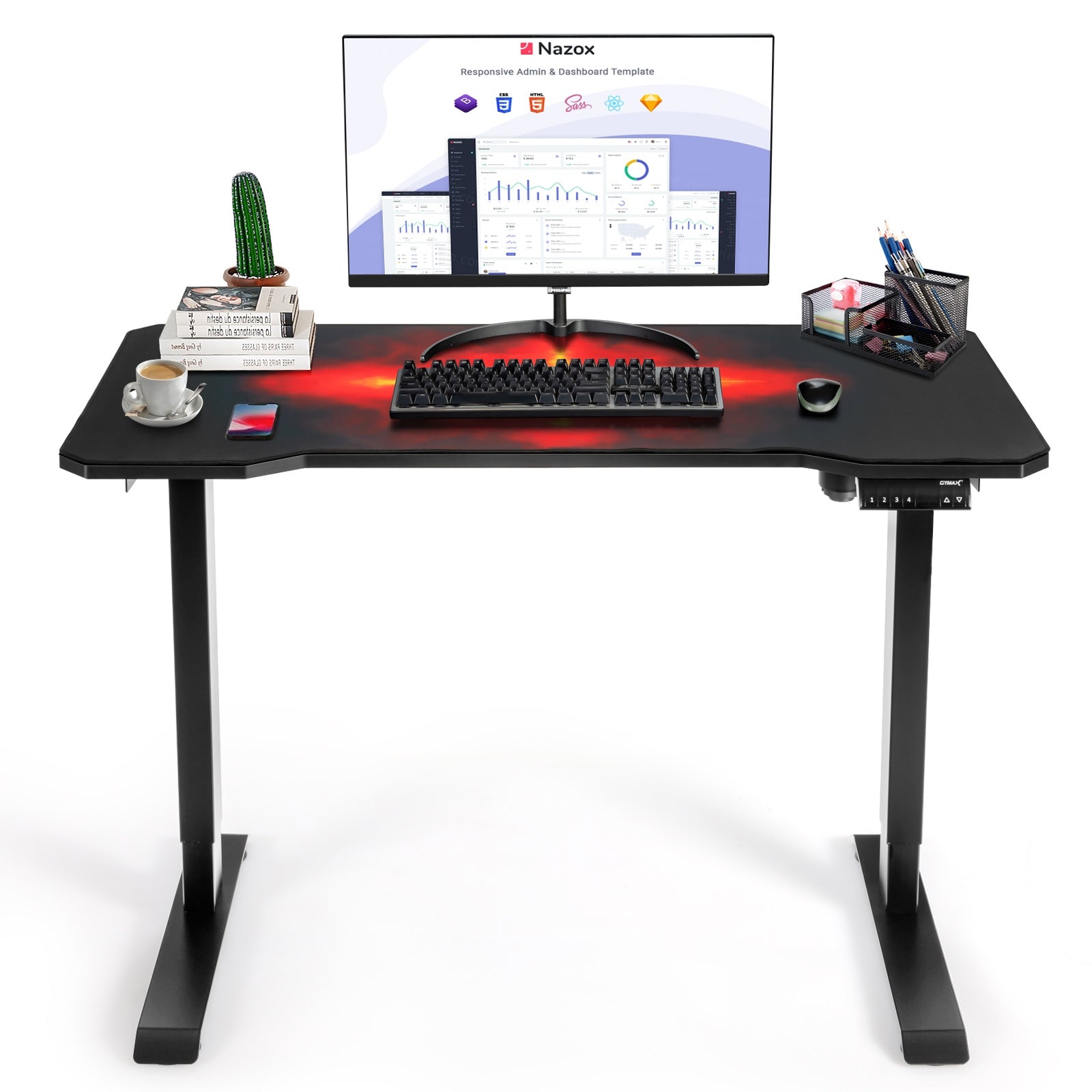 Electric Standing Gaming Desk with Height Adjustable Splice Board