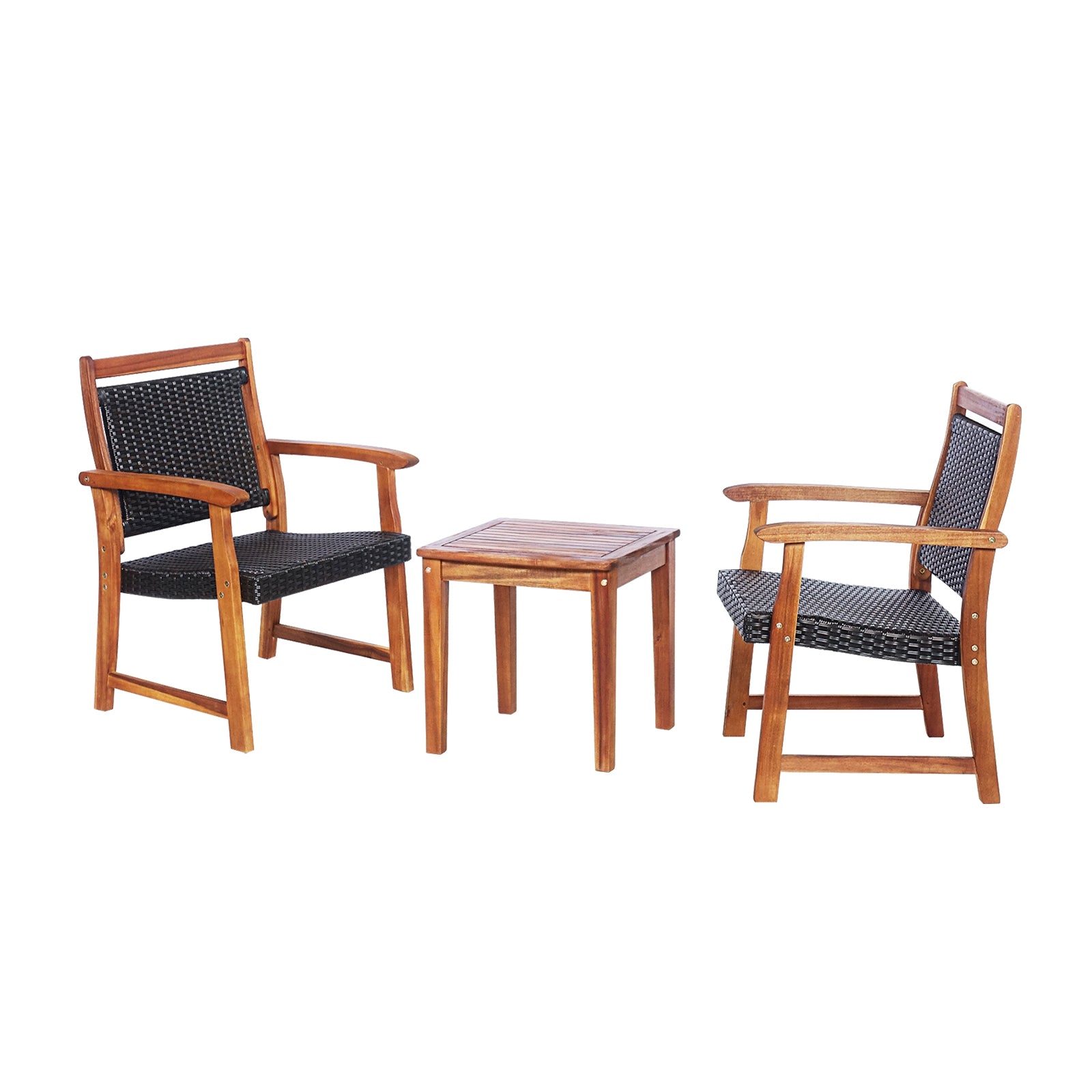 3 Pieces Rattan Bistro Set with Acacia Wood Frame for Garden