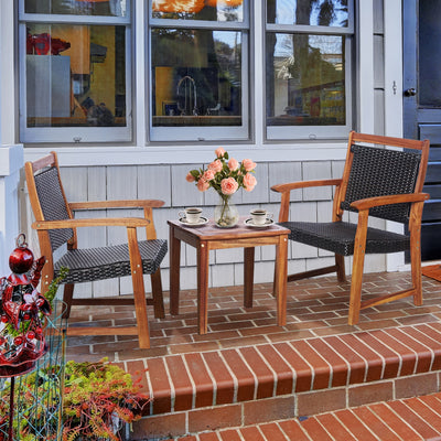 3 Pieces Rattan Bistro Set with Acacia Wood Frame for Garden 