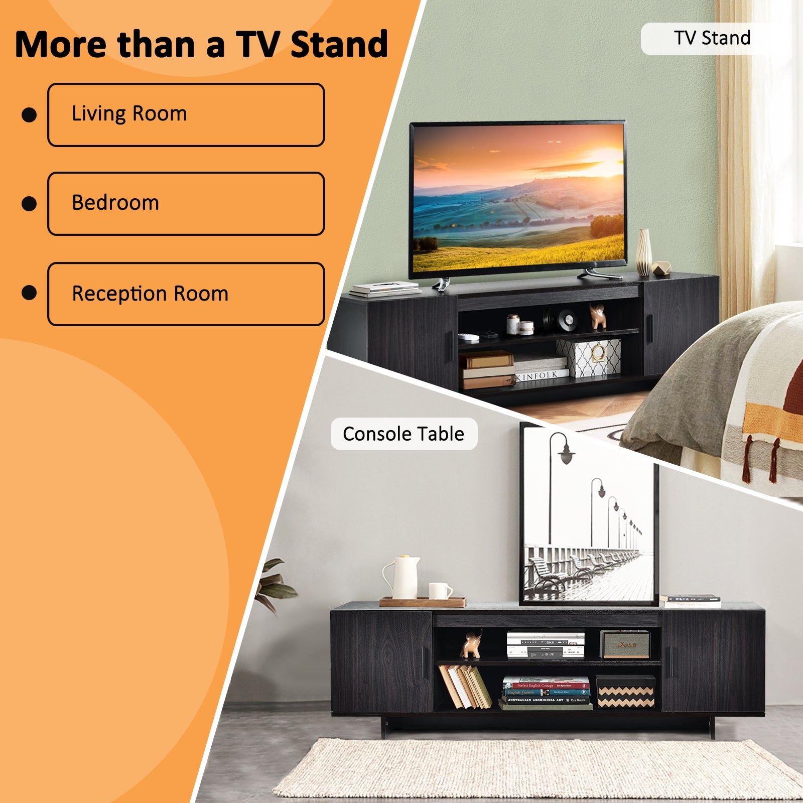 Modern Wood Universal TV Stand for TV up to 65 Inch with 2 Storage Cabinets