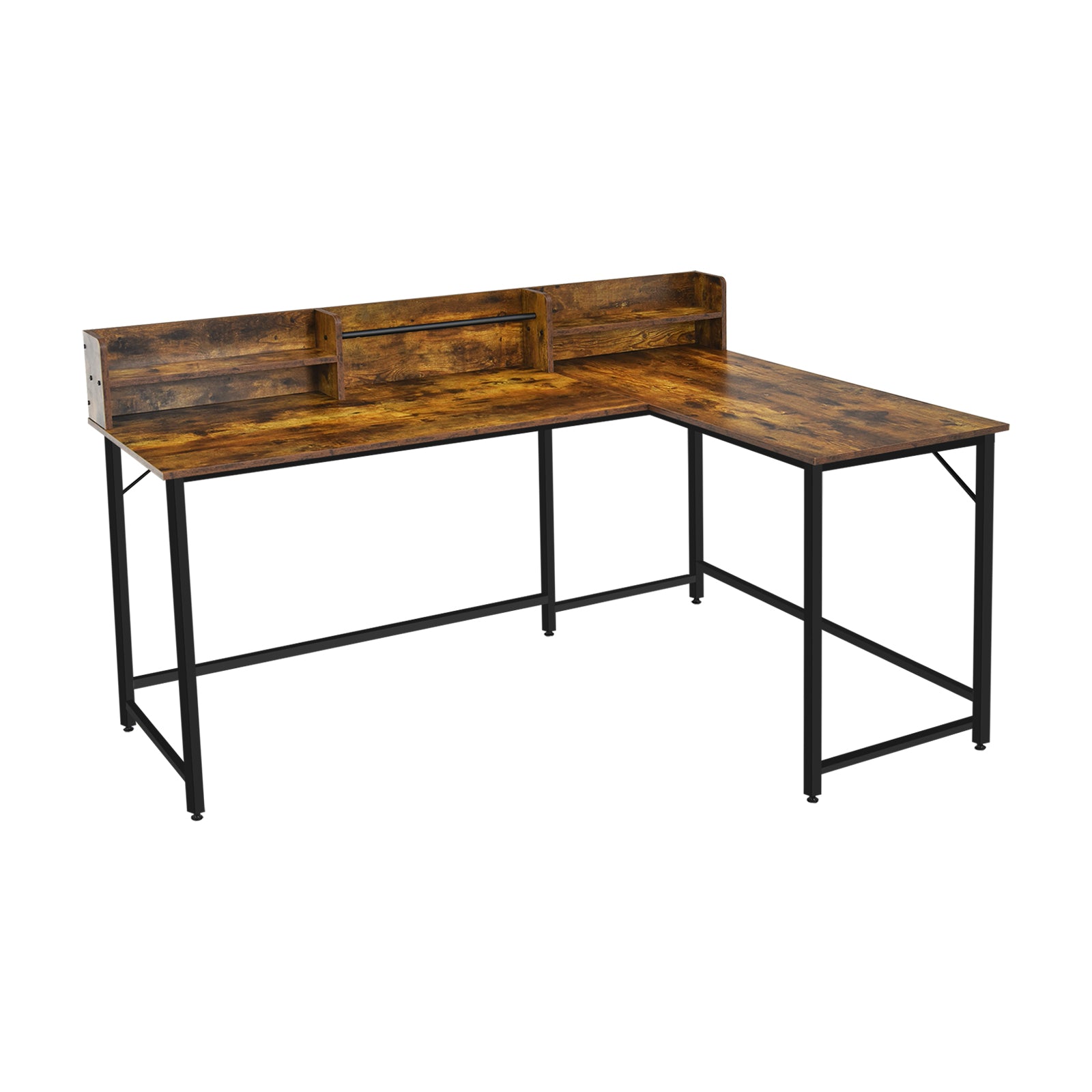 5.5 Inch L-shaped Computer Desk with Bookshelf-Rustic Brown