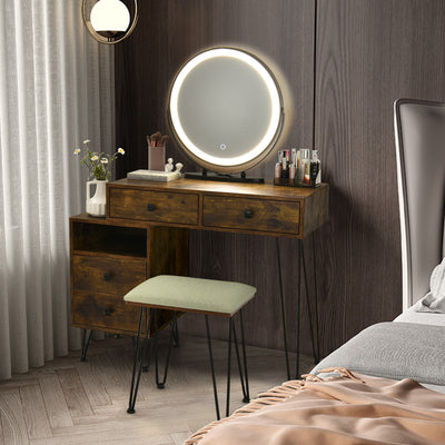 Modern Dressing Table with Storage Cabinet-Rustic Brown 