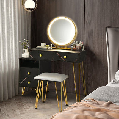Modern Dressing Table with Storage Cabinet-Black 
