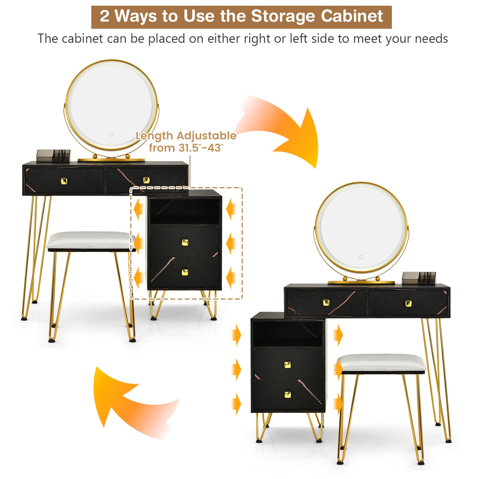 Modern Dressing Table with Storage Cabinet-Black