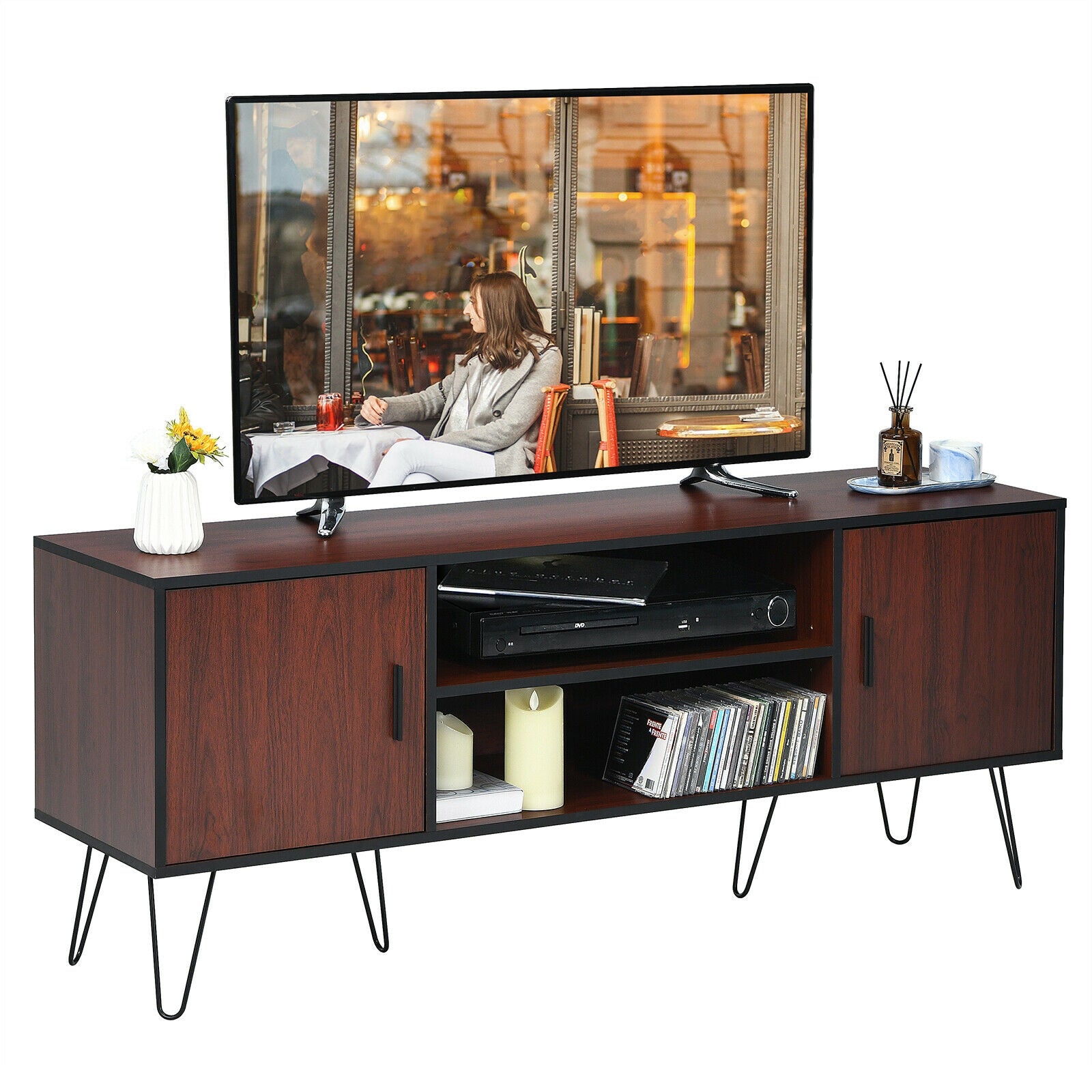 59 Inches Retro Wooden TV Stand for TVs up to 65 Inches-Brown