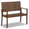 Outdoor All Weather Bench with Solid Rubber Wood Frame and Hand Woven PU Leather-Brown